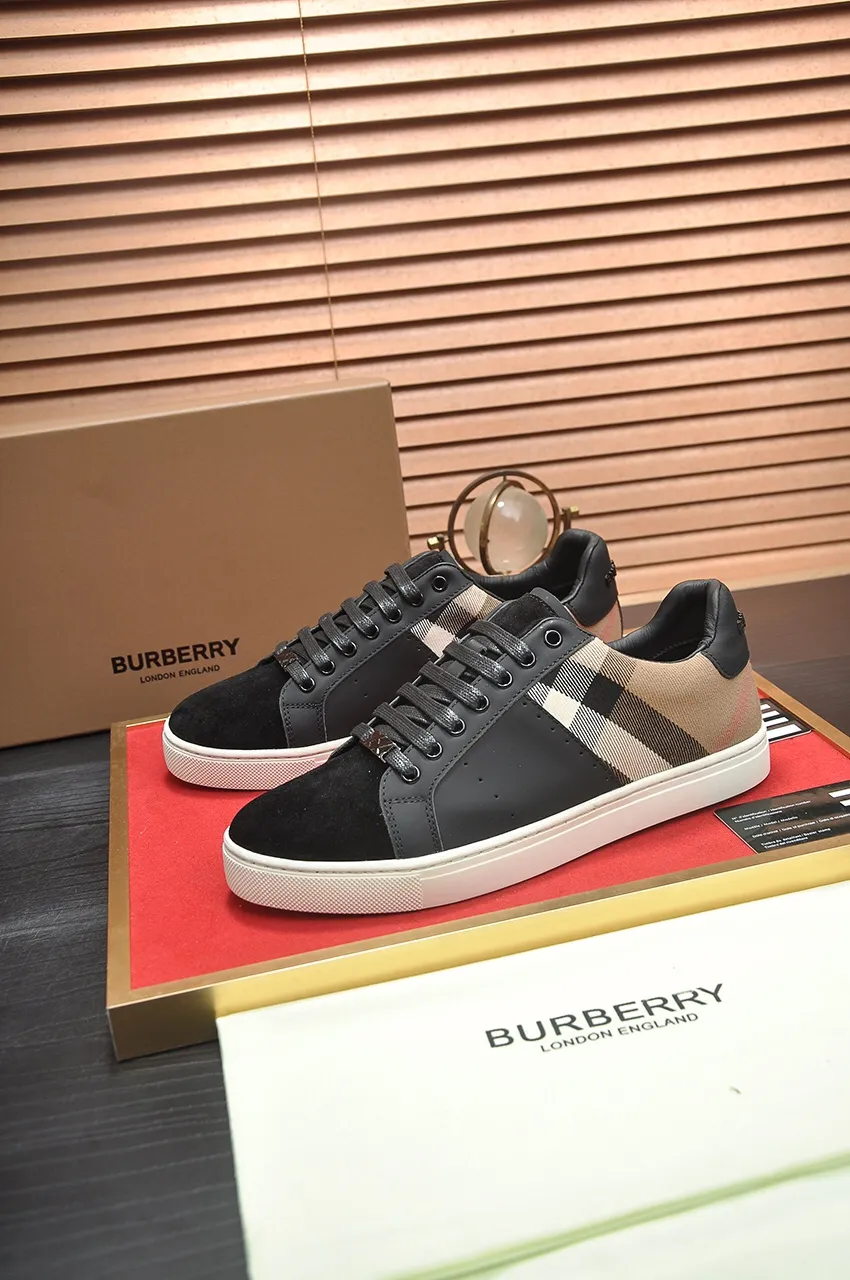 Men's shoes💰480💶[Burberry] (cowhide lining) classic low-top sneakers｜Imported cowhide with classic plaid fabric｜Cow leather lining｜Original outsole｜Fine workmanship and comfortable to wear Size: 38-44 (customized at 45)